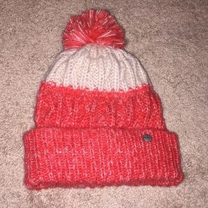 Red & white Pom Pom beanie